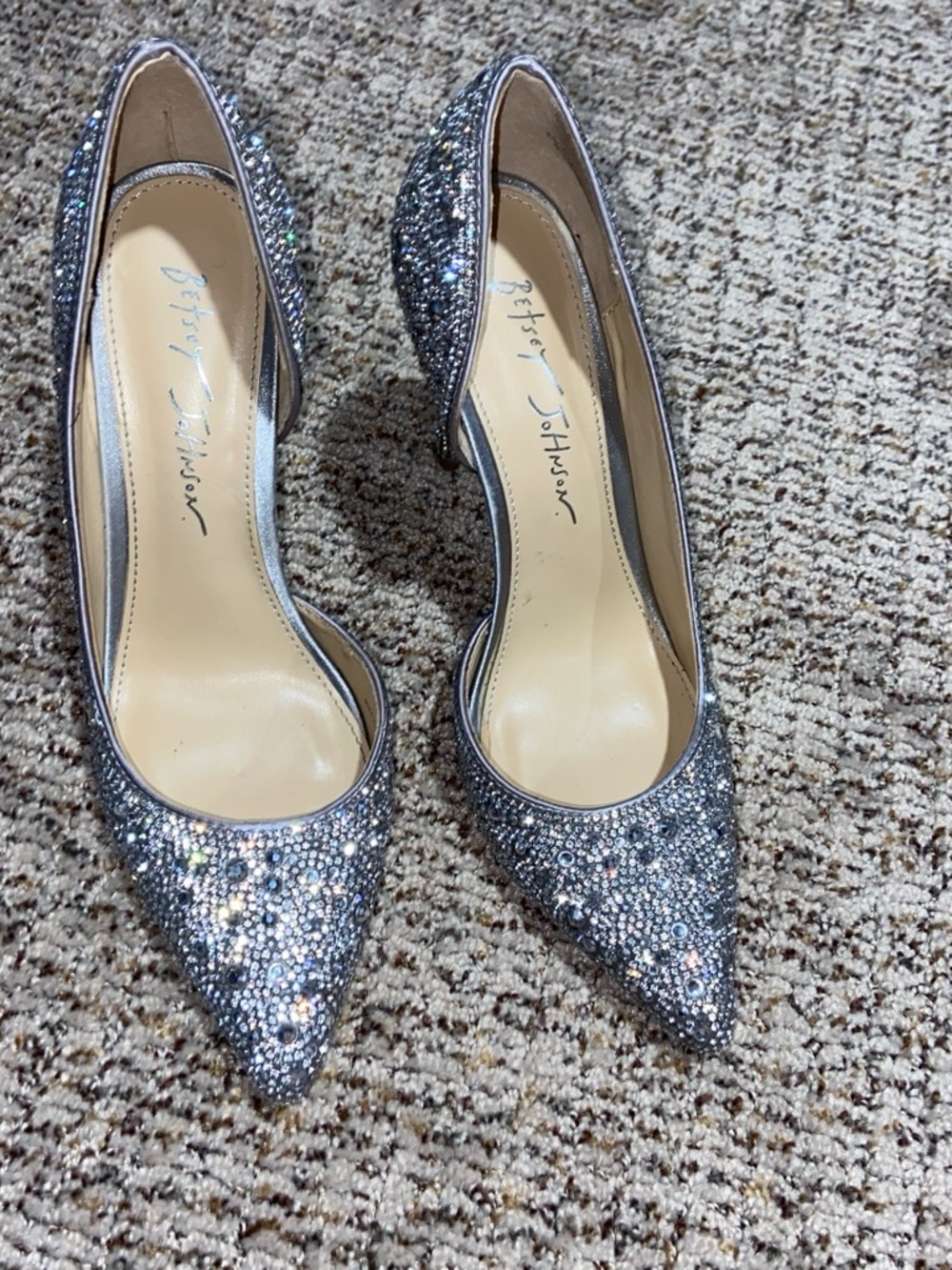 Betsey Johnson Silver Crystal Pointed Pumps